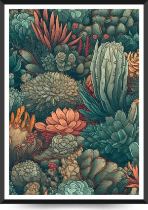 succulent og kaktus plakat i farver