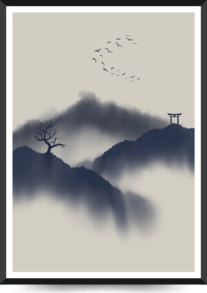 plakat med japansk akvarel landskab