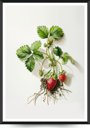akvarel af jordbær plante